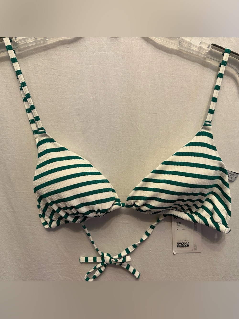 & Other Stories NWT Green White Striped Triangle Bikini Top US 10 EU 42 swim